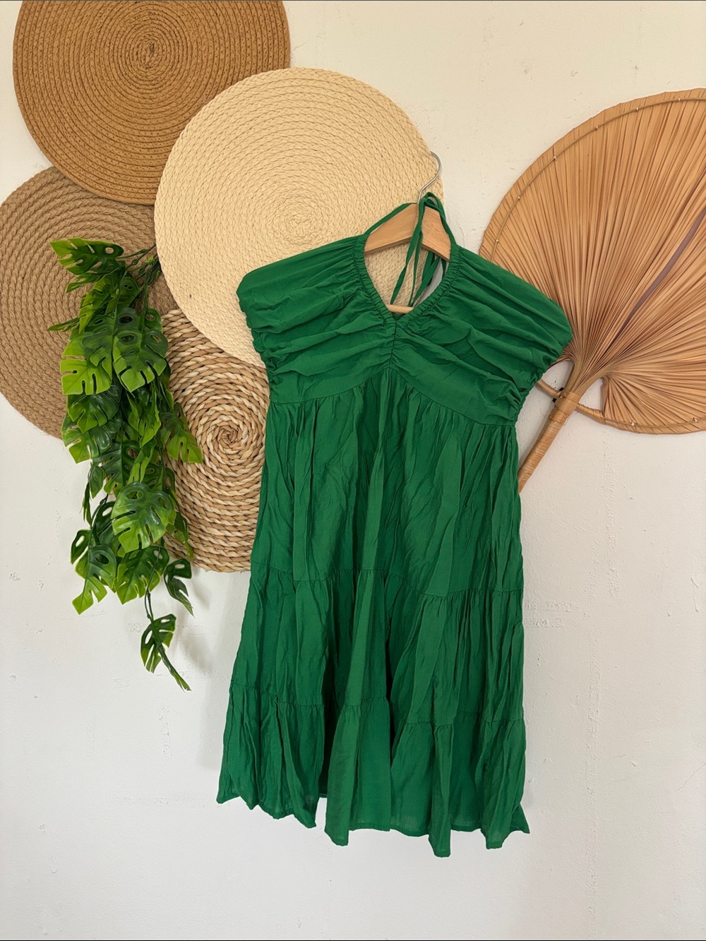 SHEIN Green Tiered Halter Mini Dress
